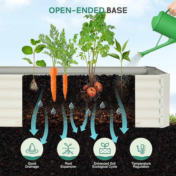 Galvanized Raised Garden Bed - 6x2x1.4ft Metal Garden Planter Box Outdoor | Steel Raised Bed Kit with Bracing Rods Gloves for Gardening Vegetables Fruits and Flowers (White)