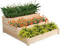 GERRIT 48.6 x 48.6 x 21inch 3 Tier Raised Garden Bed Horticulture Outdoor Elevated Flower Box Wooden Tiered Garden Bed Vegetables Growing Planter for Backyard/Patio/Gardener (Natural)