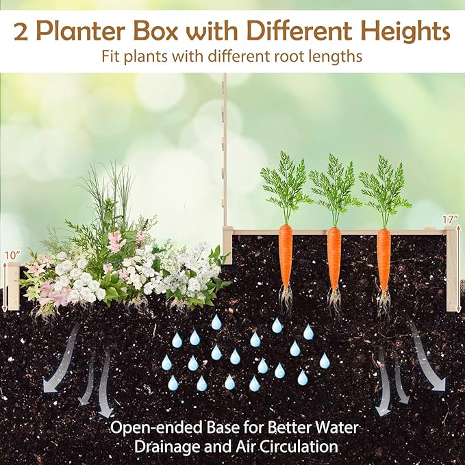 Giantex Wooden Raised Garden Bed with Trellis &amp 2 Planter Boxes Raised Bed for Vegetables Flowers Vine Fruits Herbs Gardening Planting Outdoor Garden Box for Patio Backyard Lawn