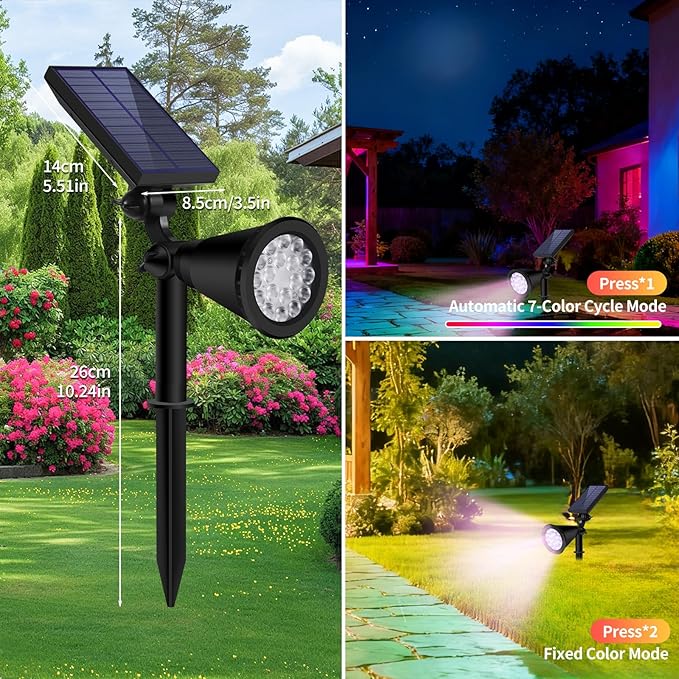 Solar Spot Lights Outdoor Waterproof 18 LED Solar Powered Landscape Lighting Low Voltage Auto On/Off for Garden Yard Tree Flag Wall Pathway 4 Pack