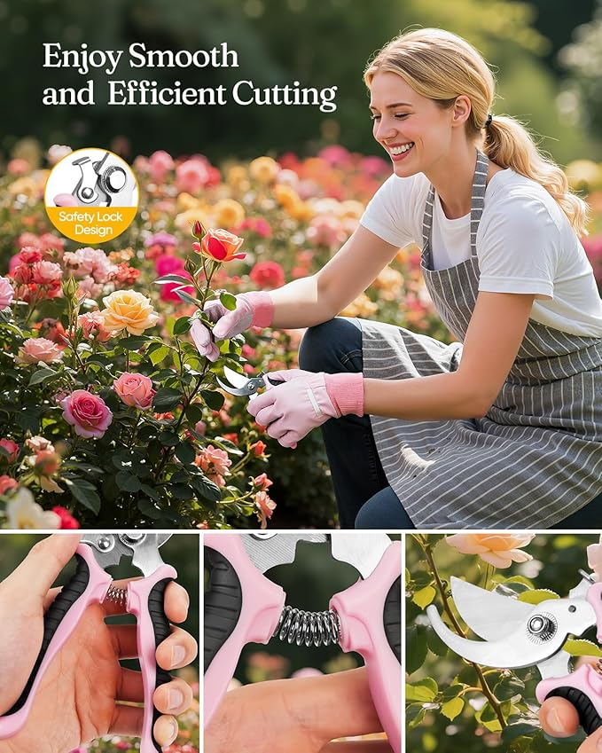 12-Piece Womens Gardening Tools Gift Set Rust-Proof &amp Heavy-Duty Garden Tools with Durable Carrying Case Fashionable &amp Thoughtful Gardening Gifts for Women&ampMen (Purple-Pink)