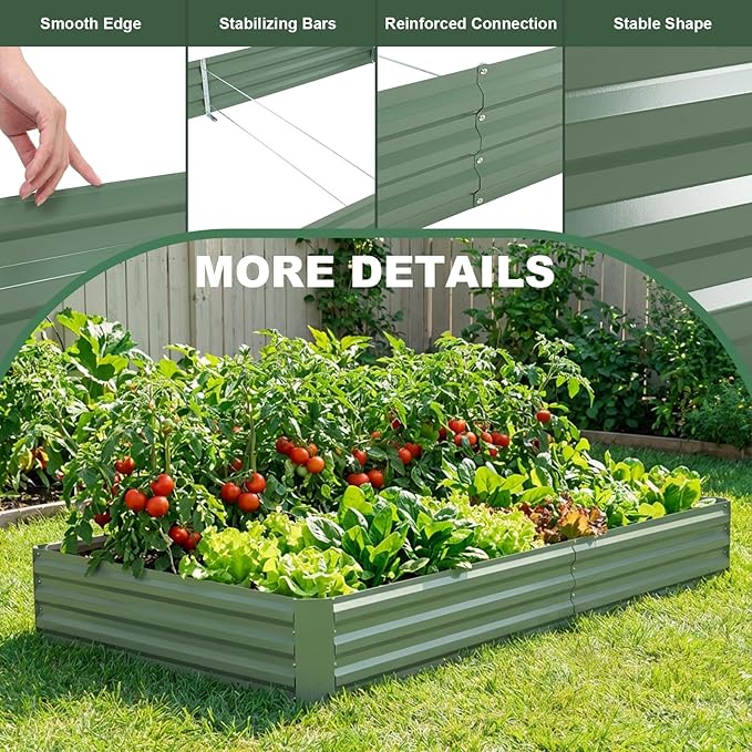 BPS Galvanized Raised Garden Bed 8' x 4' x 1' Metal Planter Raised Garden Boxes Outdoor for Flower Planters Vegetables Herbs