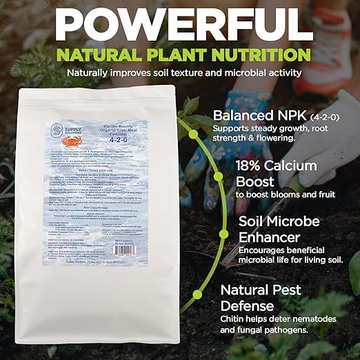 Organic Crab Meal Fertilizer 4-2-0 | 18% Calcium | Natural Soil Amendment for Garden Lawn and Flower Beds | Improves Soil Health &amp Boosts Plant Growth (20 Pounds)