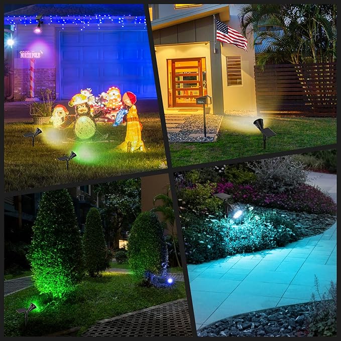 Solar Spotlights Outdoor Color Changing 180°Adjustable Flag Pole Lights IP67 Garden Lights Solar Powered Waterproof Wall Lights for Garden Pool Area Pond Landscape Solar Light for Yard
