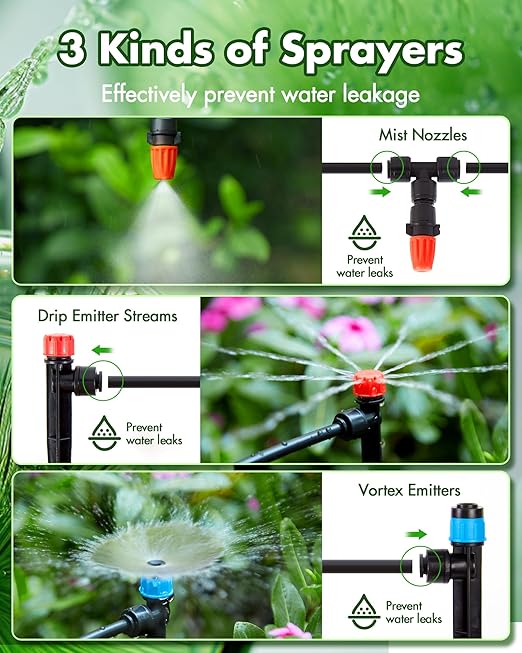 240FT Drip Irrigation System Kits - Automatic Garden Watering Sprinkler with 1/2 &amp 1/4 inch Tubing Hose Patio Misting Plant Irrigation Water Equipment Quick Connector for Greenhouse Flower Beds La