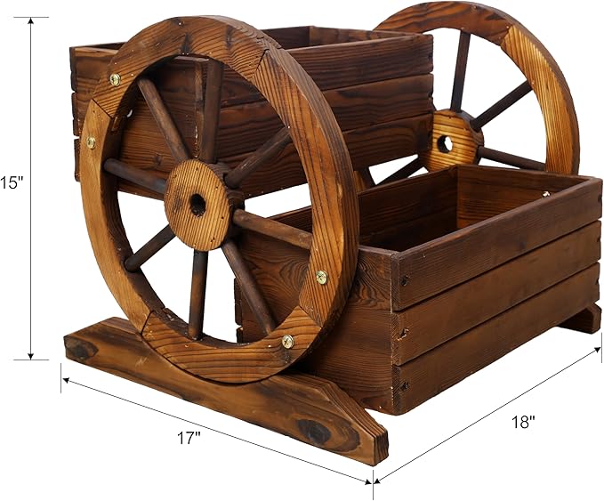 2-Tier Wooden Wagon Planter Box Raised Garden Bed for Outdoor Durable Planter Boxes Outdoor Raised Flower Bed for Flowers Vegetables and Herbs Easy Assembly Ideal for Gardens and Patios (Brown)