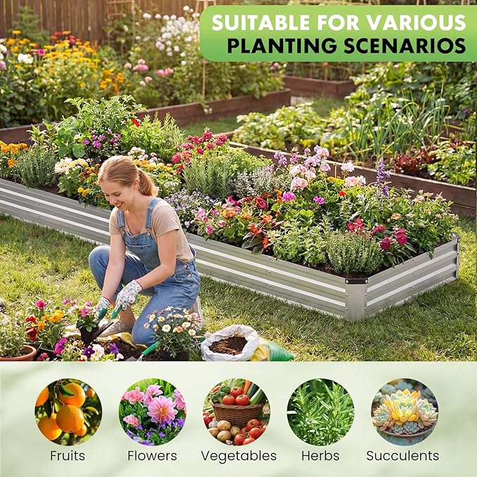 DUMOS Galvanized Raised Garden Bed 12 x 4 x 1 ft Easy Assembly Outdoor Metal Planter Box Rust-Resistant Steel Garden Bed for Vegetables Flowers Herbs