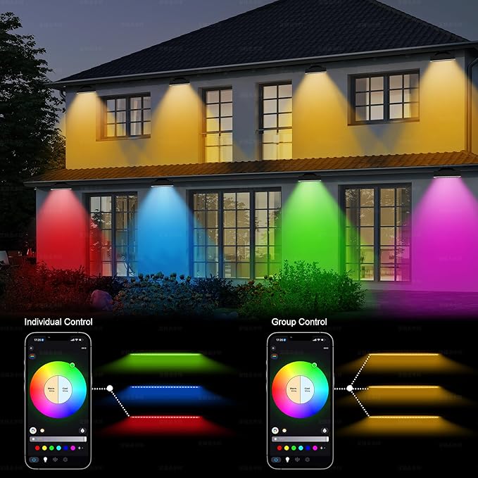 Smart Outdoor Color-Changing Flood Lights RGBCW 360W Linkable LED Wall Washer with App &amp RF Control 2700K-6500K Tunable White Dimmable IP65 RGB Floodlight for House Yard Holiday Party