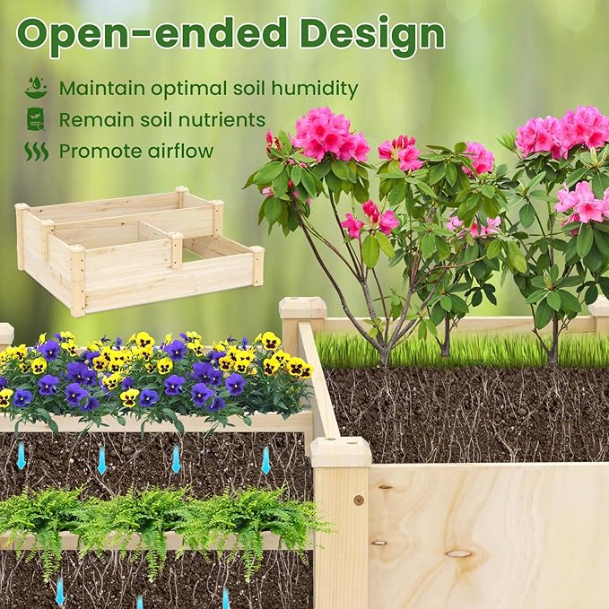 Giantex Raised Garden Bed Wood Planter Box for Vegetables Flowers Fruit Herb Easy Assembly Garden Box Container for Backyard Patio Balcony (43 Lx35 Wx14.5 H)