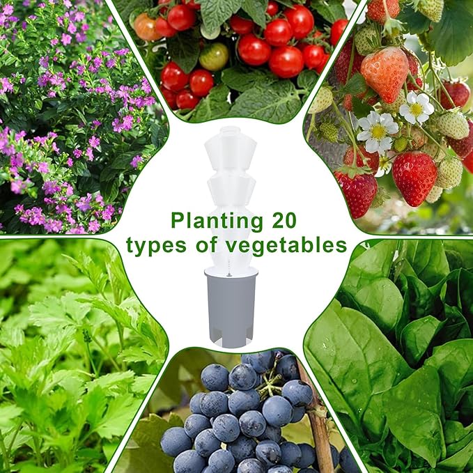 hydroponics Growing 20 Pods Vertical Hydroponics Tower Indoor Smart Garden Planter Hydroponic Growing Kits with Hydrating Pump Adapte