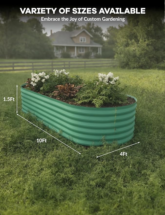 IDEAHOUSE 2-Pack 10×4×1.5FT Raised Garden Bed - Heavy-Duty Galvanized Steel Outdoor Planter Box for Vegetables Flowers &amp Herbs - Rust-Resistant Easy-Assembly Garden Box Beige/Green