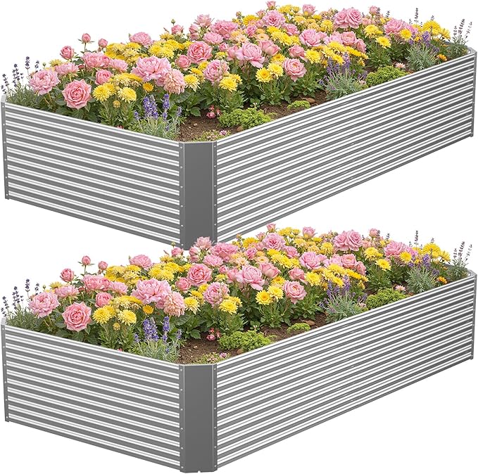 2 Pcs 8 x 4 FT Galvanized Steel Raised Garden Bed – Outdoor Weatherproof Metal Raised Planter for Vegetables &amp Herbs Fast Build for Patio Gardens