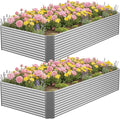 2 Pcs 8 x 4 FT x 1.4 FT Galvanized Steel Raised Garden Bed for Outdoor Gardening Durable Metal Planter Box for Vegetables Herbs and Flowers Easy Assembly &amp Rust Resistant