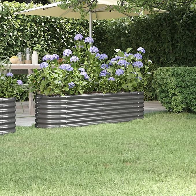 Garden Raised Bed Powder-Coated Steel Planter Box 59.8 x 15.7 x 14.2 Inches for Outdoor Gardening and Patio Decor