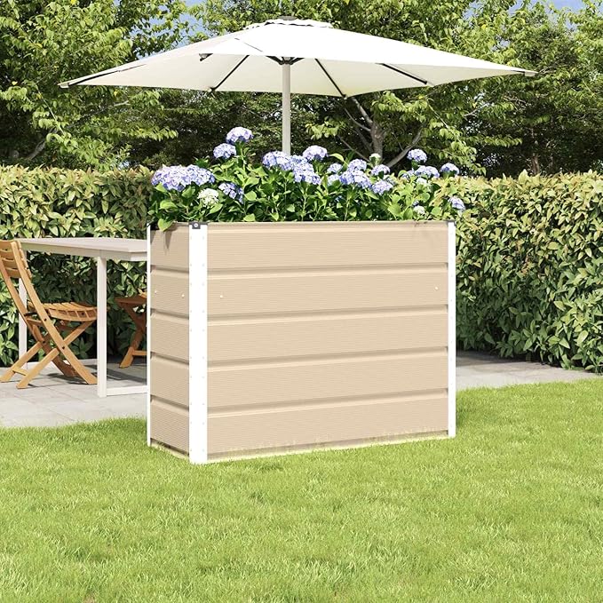 Outdoor Metal Raised Garden Bed Steel Planter Box for Gardening Vegetables Fruits Flowers Easy Assembly 39.37 x 15.75 x 29.53 in Ivory -591