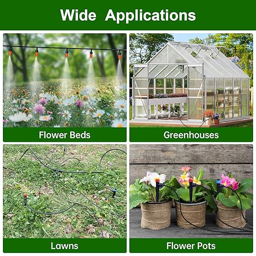 260 FT Drip Irrigation System Kit Automatic Garden Watering System with 2/5 &amp 1/4 Tube for Greenhouse Lawn Raised Bed Micro Misting Plant Sprinkler System Adjustable Drip Emitters