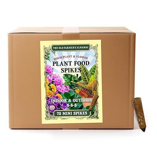The Old Farmer's Almanac Houseplant &amp Flower Plant Food Mini Spikes - NPK 5-5-5 for Continuous Feeding and Vibrant Colors (72 Mini Spikes)