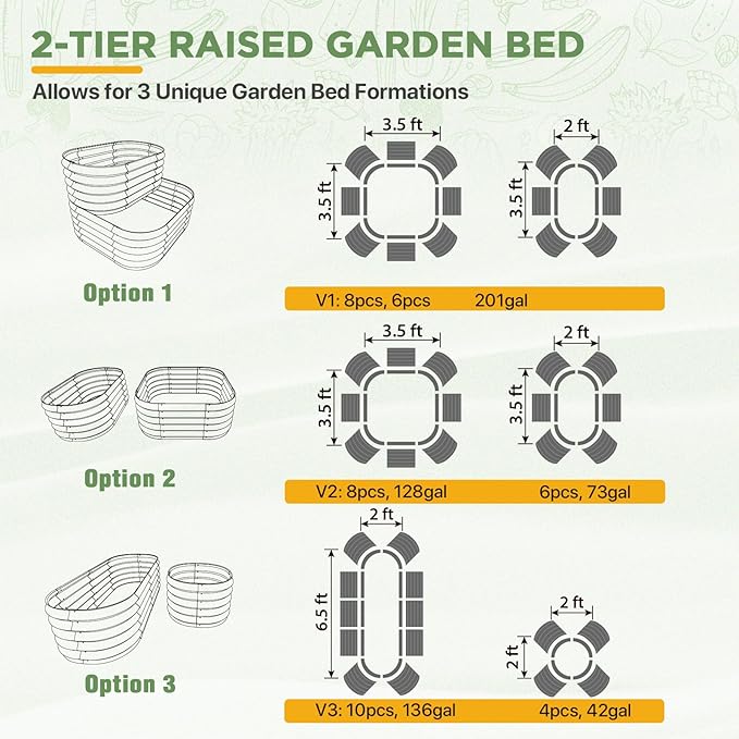 EAGLE PEAK 2-Tier Galvanized Raised Garden Bed Planters Planter Boxes Outdoorfor Vegetables Flowers and Herbs Assembly Modular - 33in Overall Height 41'' L x 43'' W Olive Green