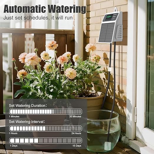 Solar Automatic Drip Irrigation Kit Smart Timer Watering System for 10 Potted Plants Plant Waterer for Balcony Garden Greenhouse Window Sill Indoor Outdoor Use
