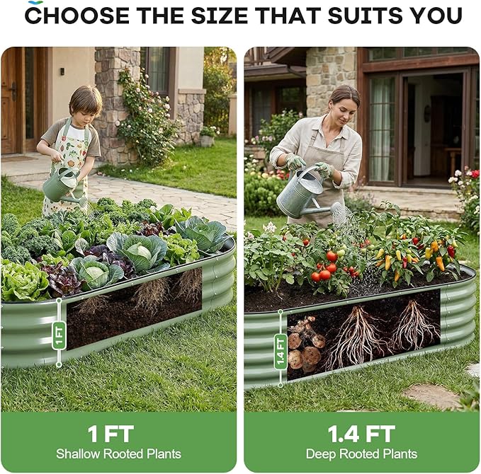 Galvanized Raised Garden Bed Outdoor 6x3x1.4ft Oval Metal Raised Beds for Gardening Rust-Resistant Garden Planter Box for Planting Vegetables Flowers Fruits in Lawn(Olive Green 2 Packs)