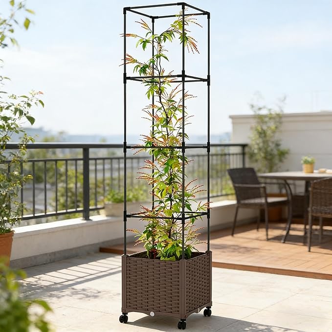 Rolling Raised Garden Bed with Attached Trellis Elevated Plant Cage for Easy-Access Gardening - No-Bend Design with Wheels Ideal for Tomatoes Cucumbers &amp Senior Gardeners