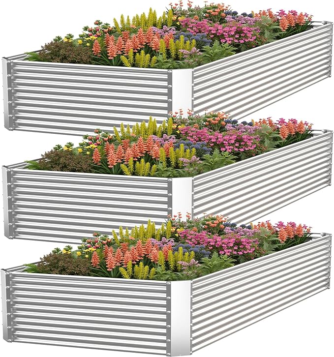 3 Pack 4x2FT Corrugated Galvanized Steel Raised Garden Bed Outdoor Metal Above Ground Garden Bed for Vegetables and Flowers Rectangle Raised Beds for Gardening