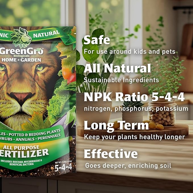 GreenGro All Purpose Organic Fertilizer - Outdoor &amp Indoor Plant Food/Great for Vegetable Gardens &amp Houseplants/Advanced Nutrients Derived from Fish Meal &amp Bone Meal/Biochar &amp Humic Ac