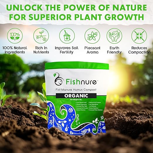 Fishnure - Humus Fish Compost Fertilizer for Indoor Plants Outdoor Houseplant Fertilizer Supports Natural Production of Plant Food for Houseplants Gardening Essentials Gardener Gifts 8 lbs