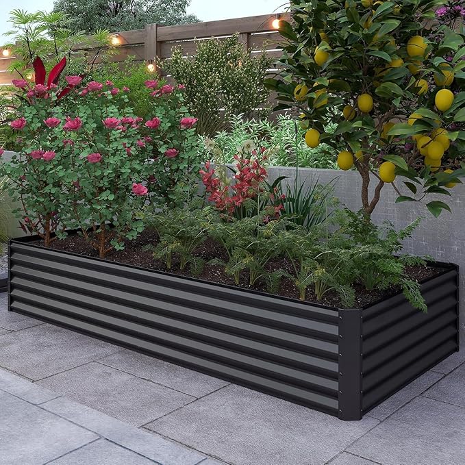 8×4×1.5 ft Galvanized Raised Garden Bed Outdoor Planter GBoxes Large Metal Planter Box for Gardening Vegetables Fruits Flowers Dark Grey