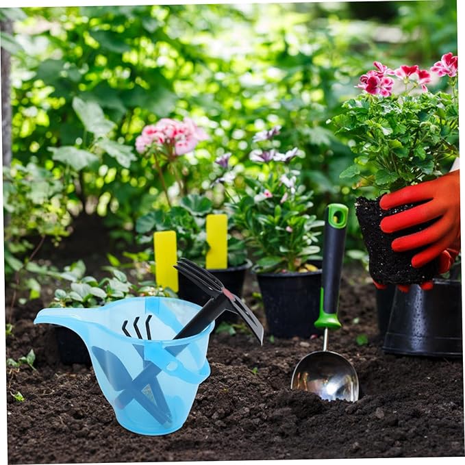Garden Tool Set with Bucket Plastic Shovel and Soil Fork Lightweight Ergonomic Gardening for Beach Home Garden and Weeding Activities