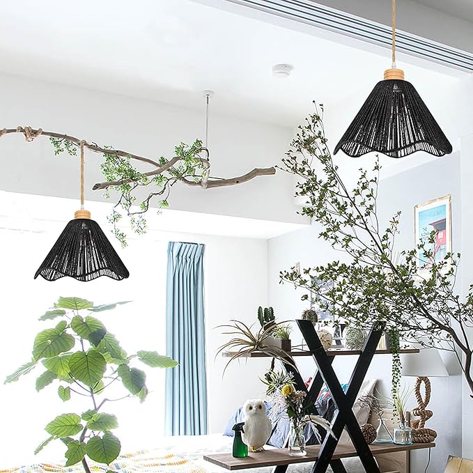 Full-Spectrum Lamp with Integrated Circulating Fan Timer Swag Hanging Boho Plant Growing Light Remote Control Plug-in Twine Braiding Cord Dimmable Black for Indoor Planting Portable 30W