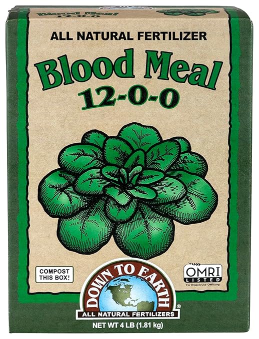 Down To Earth All Natural Fertilizers Organic Blood Meal - High Nitrogen Plant Food for Green Growth 12-0-0 4 lb