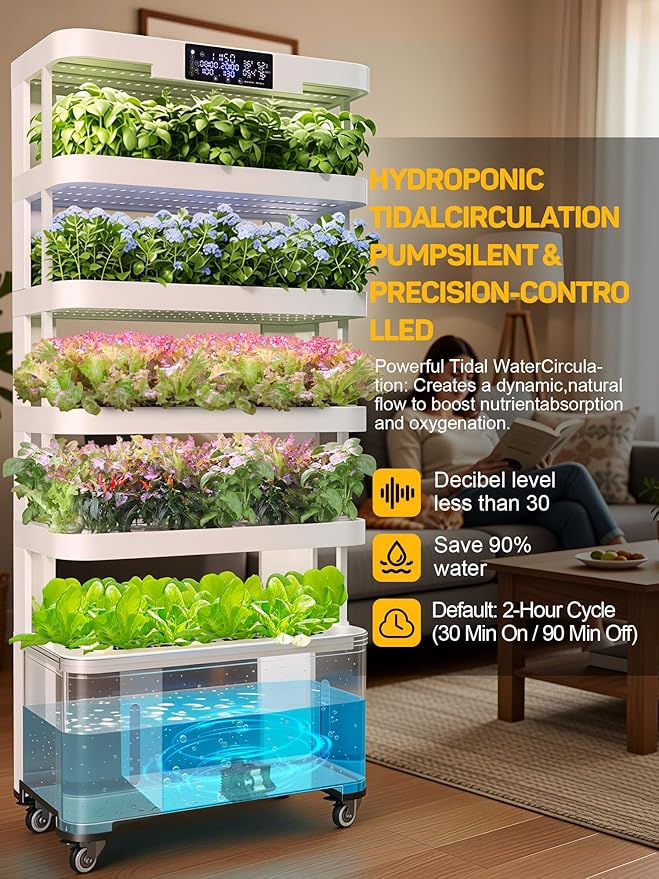 Large Hydroponics Growing System 148-Pod Vertical Indoor Garden Hydroponic Tower with Full-Spectrum Grow Lights Ultra-Quiet Pump Dual Water Tanks 30-Day Self-Managed for Home &amp Commercial