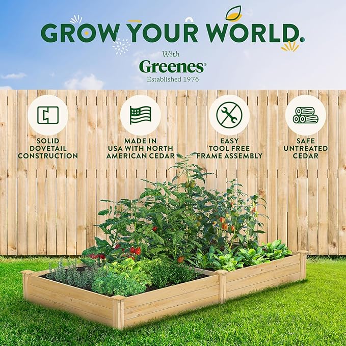 Greenes Fence Classic Cedar Raised Garden Bed 4' x 8' x 10.5 (1/2 Thick) (2-Pack) - Made in USA with North American Cedar