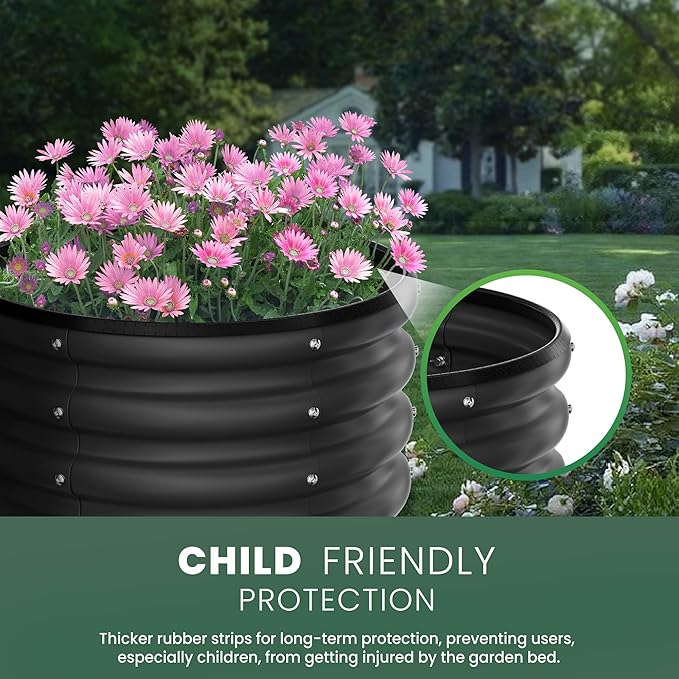 Round Galvanized Raised Garden Bed Kit 2 x 2 x 1ft Jett Black Galvanized Garden Boxes Outdoor for Vegetables