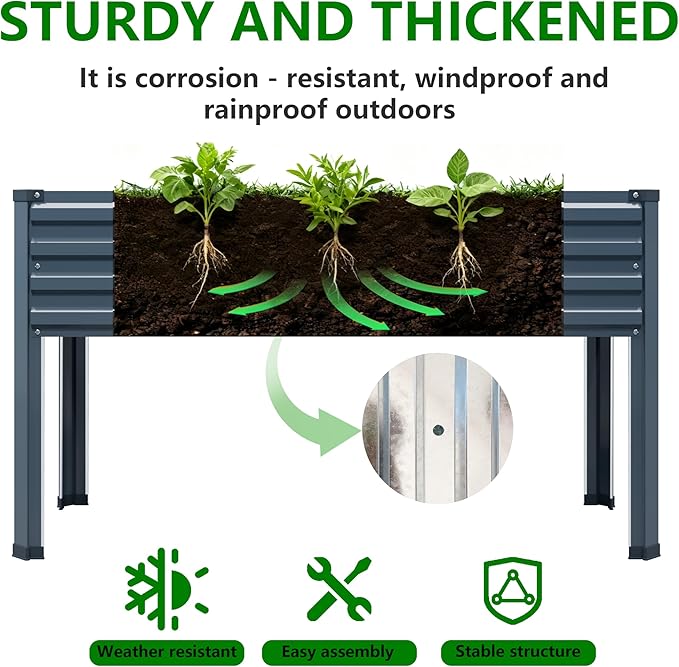 Vengarus Galvanized Raised Garden Bed Outdoor with Legs48×18×30in Metal Elevated Raised Planter Box for Backyard Patio Balcony 300lb CapacityGrey(2PCS)