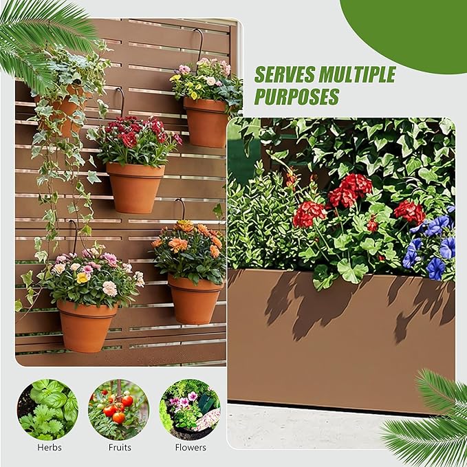 Casaphoria 60x30 Metal Raised Garden Bed with Trellis(2 Pack) Outdoor Planter Box with Wheels &amp Drainage Holes for Climbing Plants Flowers Elevated Garden Kit with Privacy Screen Brown-Louve