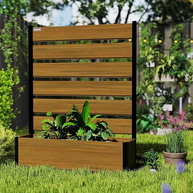 Vertical Screen Planter Bed - Raised Garden Box with Trellis for Climbing Plants Durable Privacy Fence Planter for Outdoor Patio Deck Aluminum Frame Brown