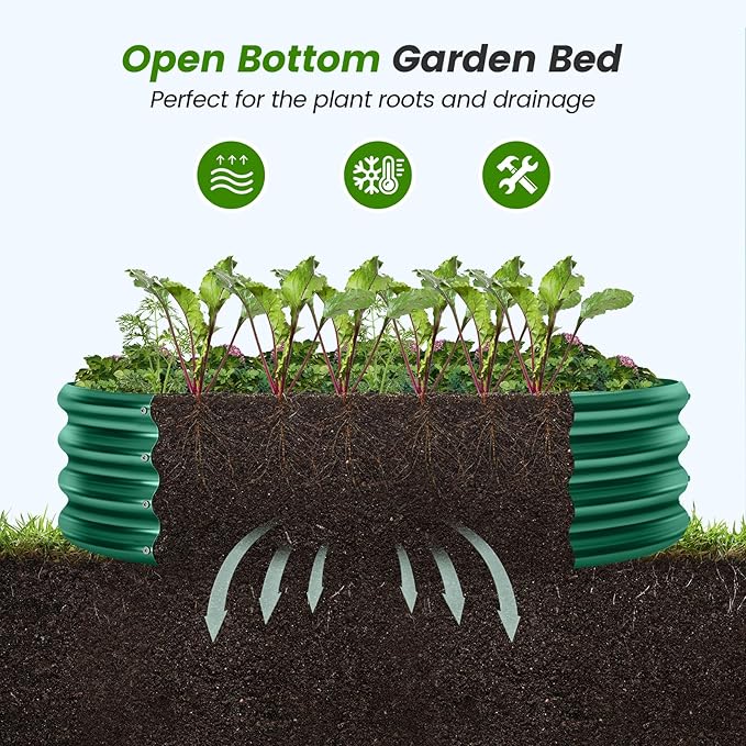 Land Guard 2×2×1ft Galvanized Raised Garden Bed Kit Round Galvanized Planter Raised Garden Boxes Outdoor Large Metal Raised Garden Beds for Vegetables Green