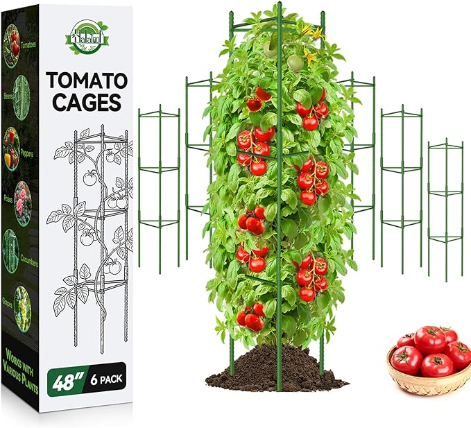 Halatool 6 Pack Tomato Cages for Garden 48 Inch Adjustable Tomato Cage Plant Support Garden Plant Stakes Trellis for Climbing Plants Pots Vegetables Flowers Fruits