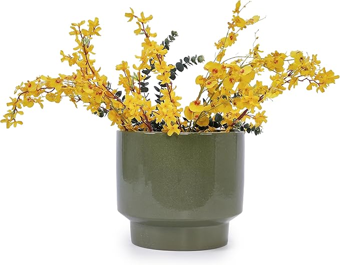 Handmade Solid Glaze Ceramic Planter Set of 3 15129 Inch Diameter for Succulents Flowers Outdoor G Indoor Staircase Use Breathable Porous Clay Earthy Green