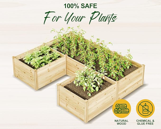 AMERLIFE U-Shaped Raised Garden Bed 7.5Wx6Dx1.6H Free Combination Outdoor Wooden Raised Garden Bed Planter with 19.6 Depth Planter Box