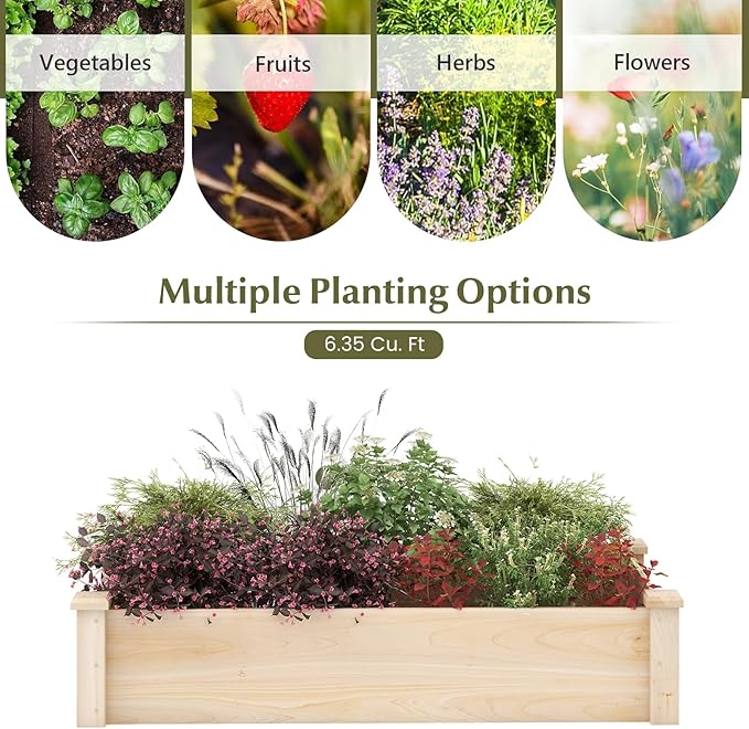 Giantex Wooden Raised Garden Bed Rectangular Planter Box for Vegetables Fruits Flowers Herbs 48 Lx24 Wx10 H Outdoor Elevated Planting Bed for Garden Backyard Lawn Patio