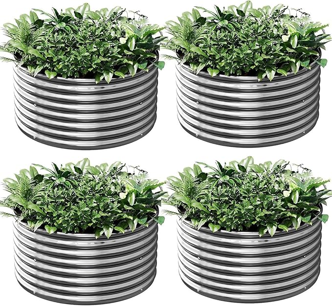 4 Pack Tall 2x2x2ft Round Galvanized Raised Garden Bed Outdoor Metal Garden Bed for Vegetables Above Ground Garden Box for Flower Steel Raised Beds for Gardening