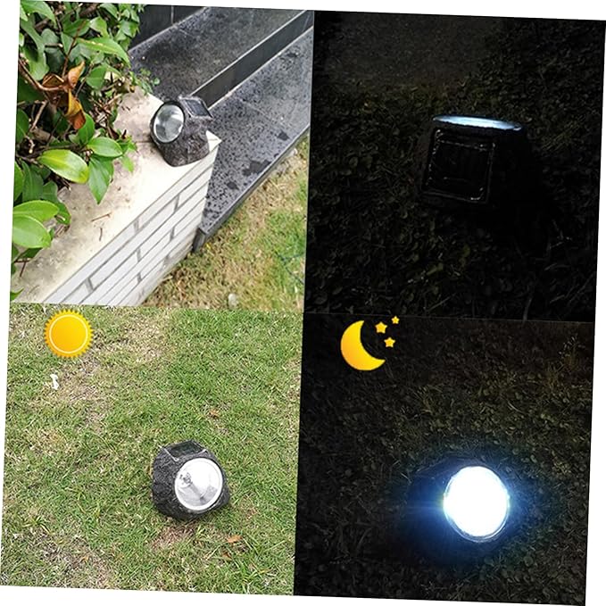 DOITOOL 2 Pcs Solar Powered Waterproof Stone Shape Garden Light for Outdoor LED Spotlight Simulation Design for Pathway and Decoration