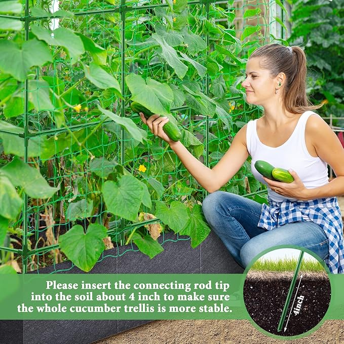 50x65x18 Inch Cucumber Trellis for Raised Bed - with 46 Gallon Grow Bags Garden Trellis for Climbing Plants Outdoor with Climbing Net and Plant Support for Cucumber Tomato Vegetable Grape Vine