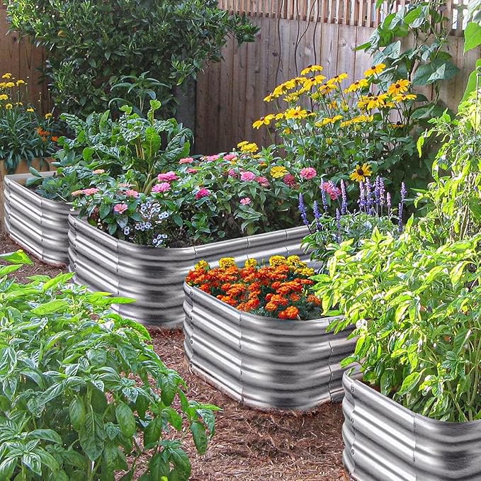 Crirax Raised Garden Beds Outdoor 8×4×1 Ft DIY Galvanized for Vegetables 12-in-1 Modular Metal Bed Kit Gardening Planters Sliver 03