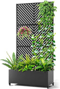 Metal Raised Garden Bed with Trellis 2-in-1 Planter Box &amp Privacy Screen for Climbing Plants Outdoor Standing Flower Bed with Drainage Holes 35.4 L x 15.7 W x 70.1 H Black-Parallel
