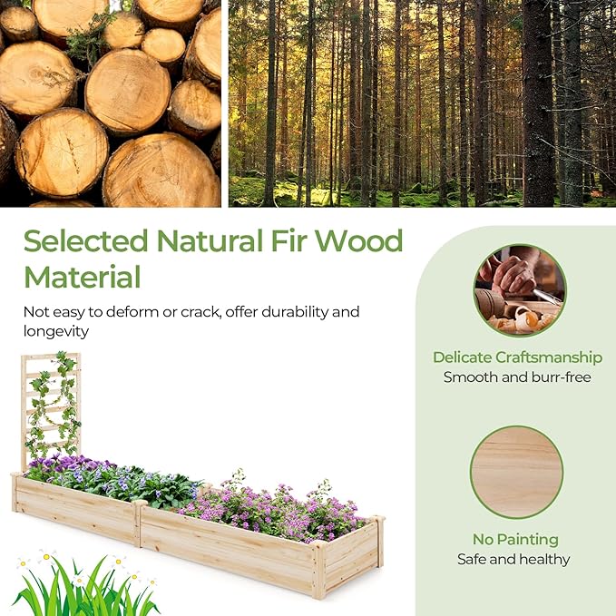 Raised Garden Bed with Trellis Elevated Gardening Bed with Divided Space for Flower Vegetables Fruits Climbing Plants Outdoor Wooden Planter Box Kit for Yard Patio 93 L x 25 W x 40