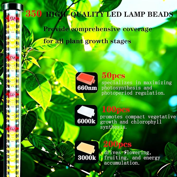 60W LED Grow Light for Indoor Plants Full Spectrum 72 Inch Plant Lights for Seed Starting with Timer and 10 Level Dimmable Standing Plant Growing Lamp for Greenhouse with Hanging Accessories